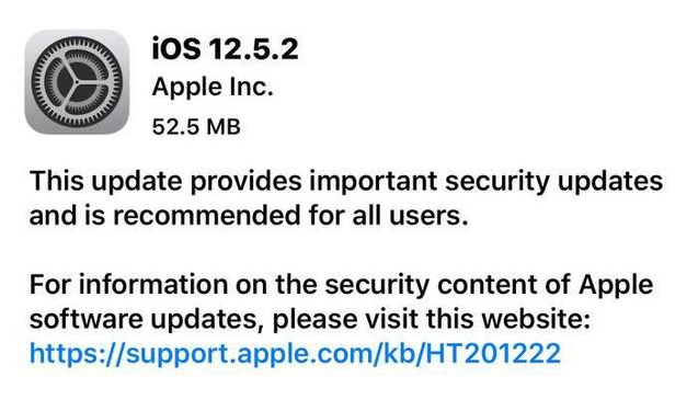 郊区苹果手机维修分享iOS12.5.2发布，建议所有老苹果用户安装 